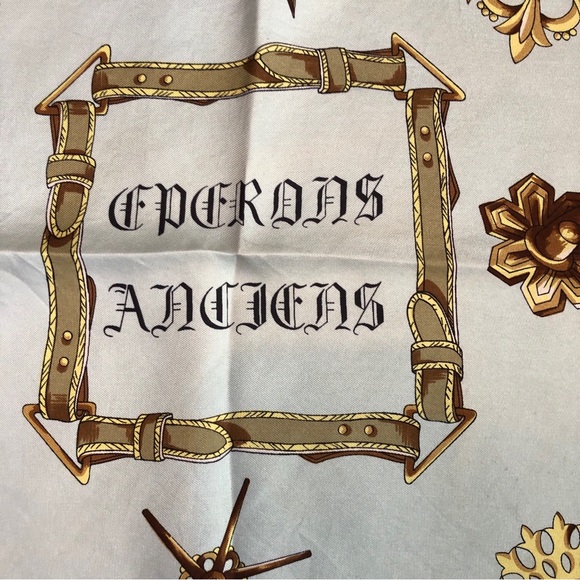 Hand Finished Gold Navy & Pale blue Vintage Pellegrin Paris Scarf from France 🇫🇷 - Picture 2 of 7